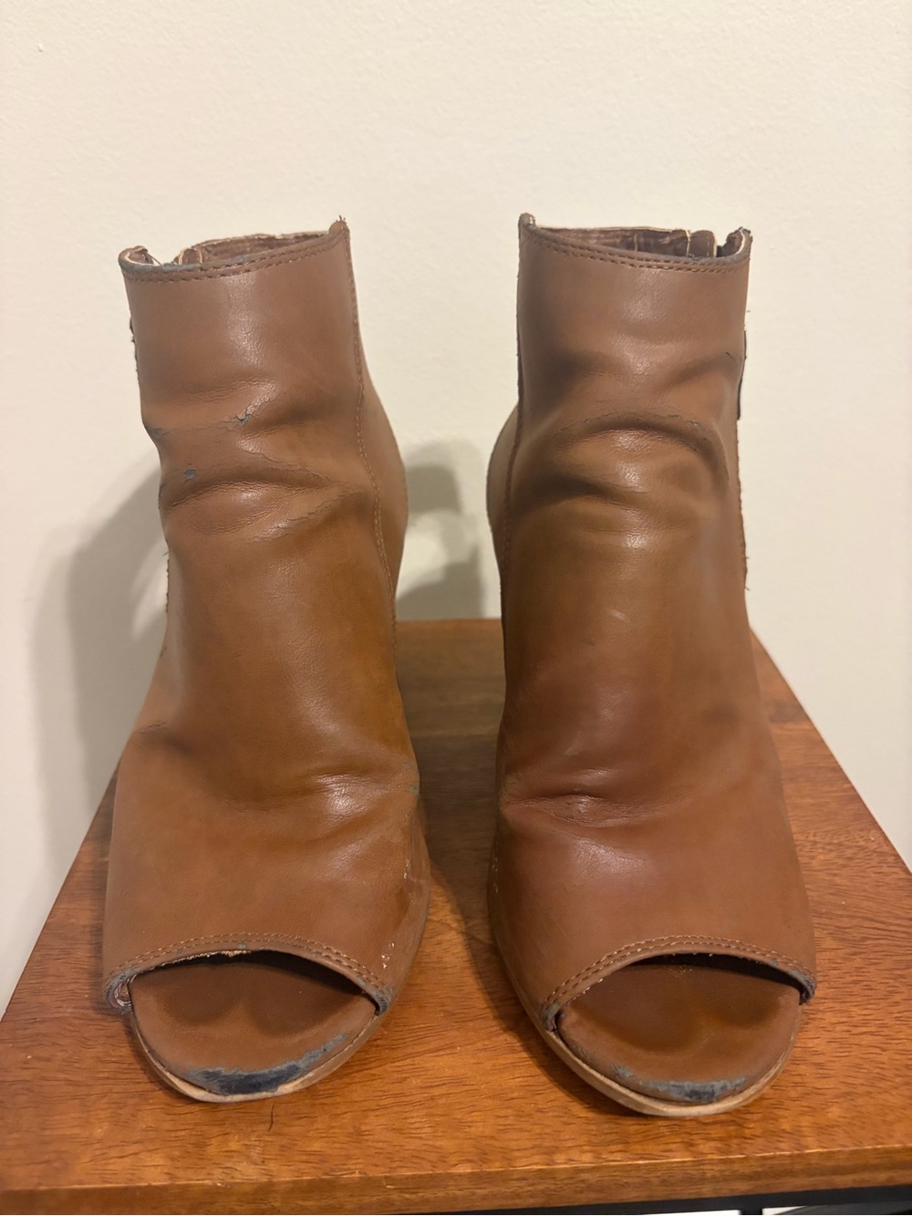 Madden Girl Women's Brown Leather Peep-Toe Ankle Boots